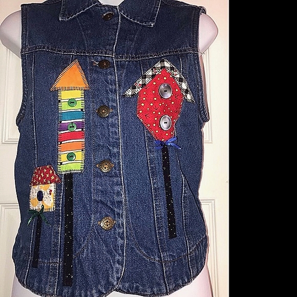 Rama of USA Appliqué BIRDHOUSE Denim Vest - S - Picture 5 of 8